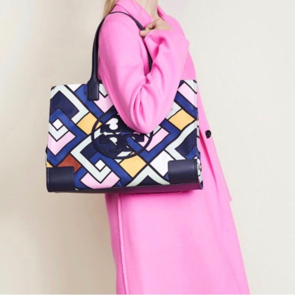 Tory Burch Ella Multi-color Geometric Print Nylon/Leather Tote Bag 2
